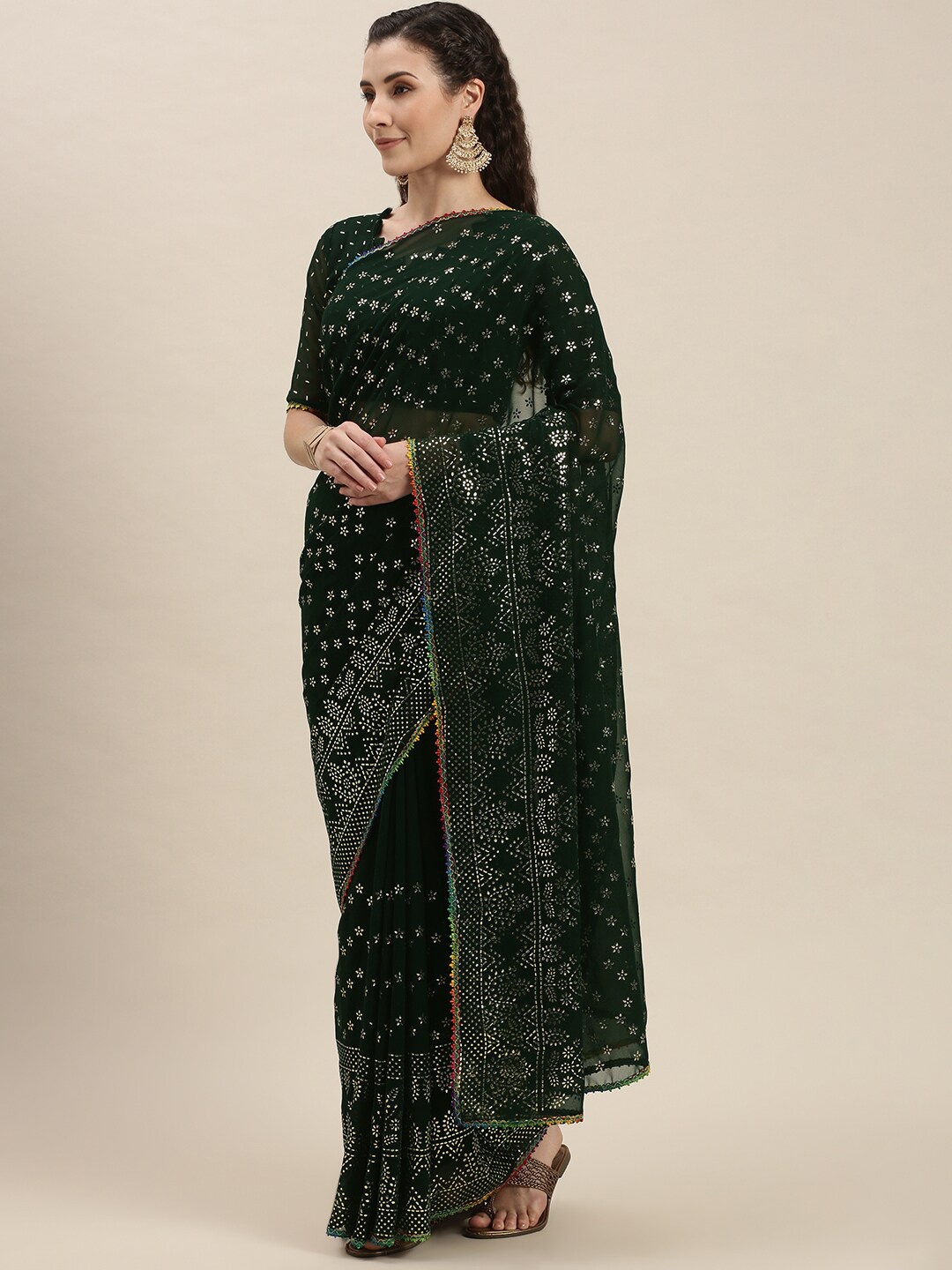 

Fab Dadu Floral Pure Georgette Saree, Green