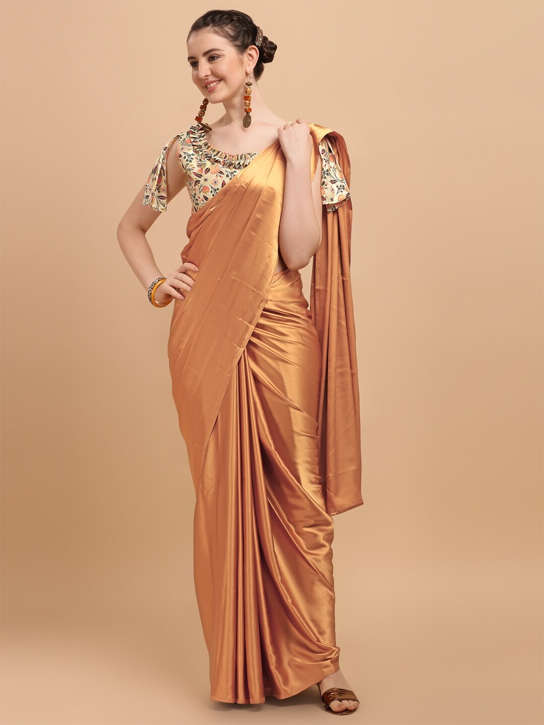 

Fab Dadu Orange & Cream-Coloured Pure Silk Saree