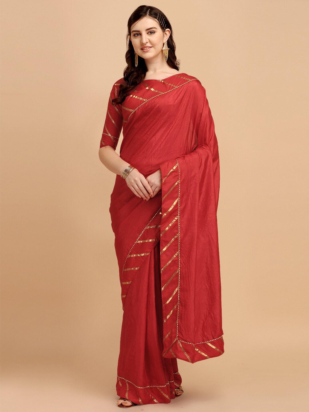 

Fab Dadu Red & Gold-Toned Gotta Patti Saree