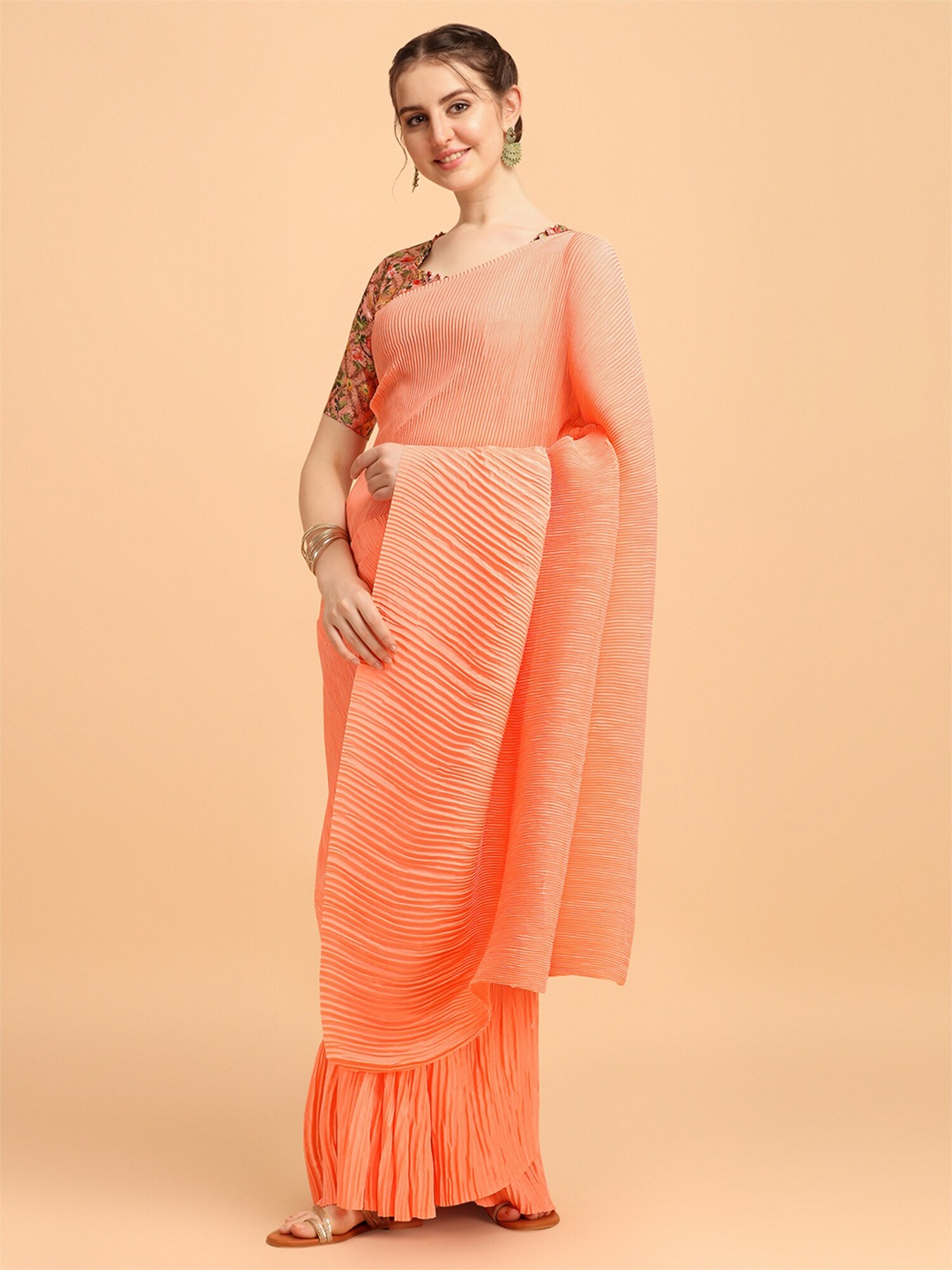 

Fab Dadu Solid Pure Silk Saree, Orange