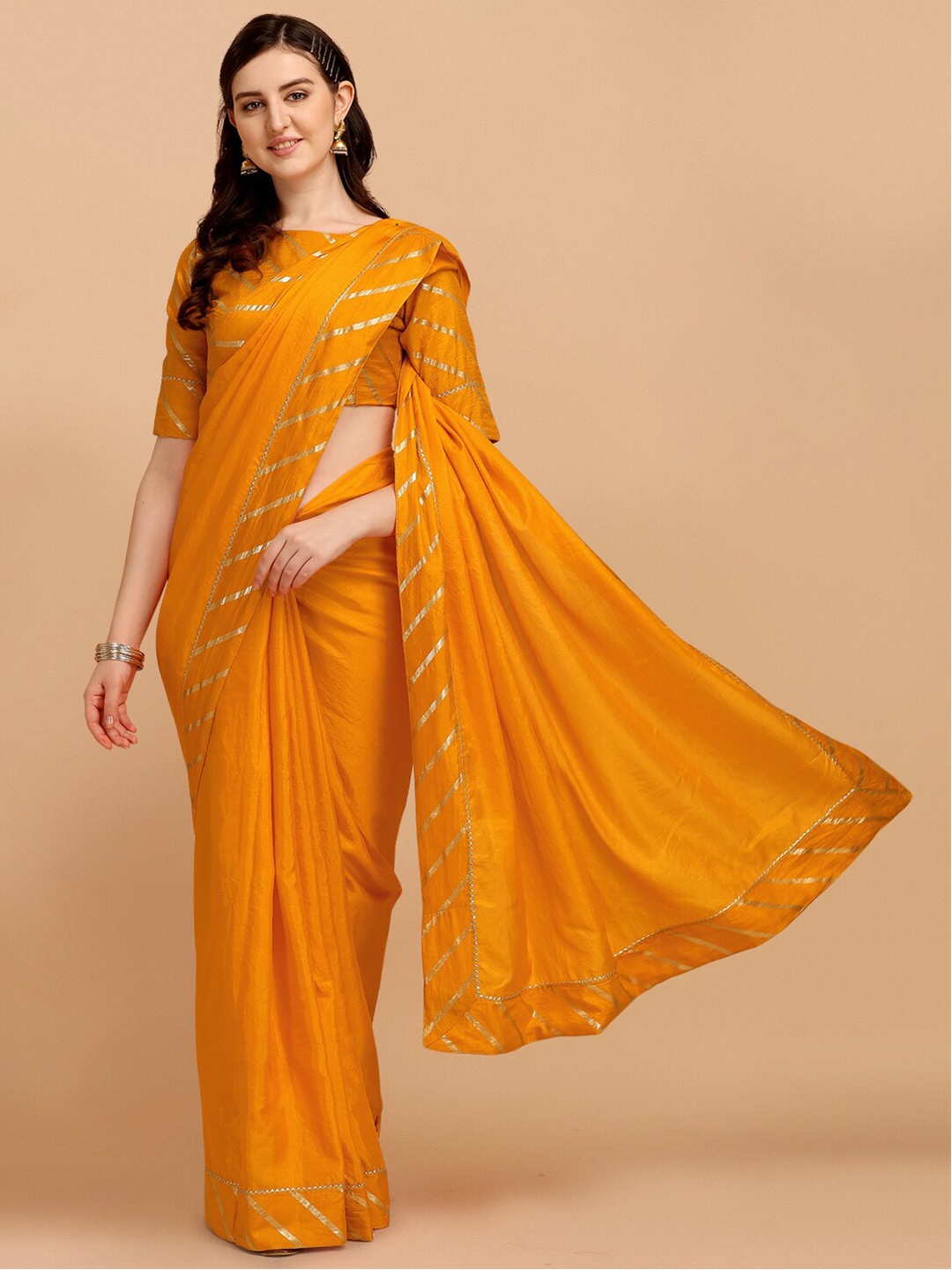 

Fab Dadu Gotta Patti Leheriya Saree With Blouse Piece, Yellow