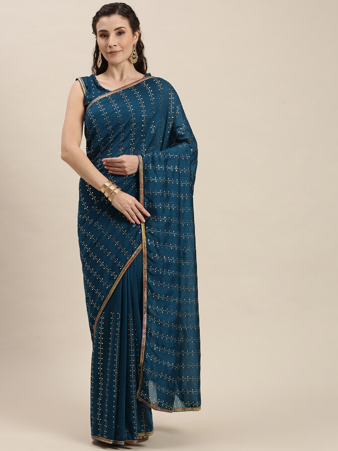 

Fab Dadu Embellished Silk Blend Saree With Blouse Piece, Blue