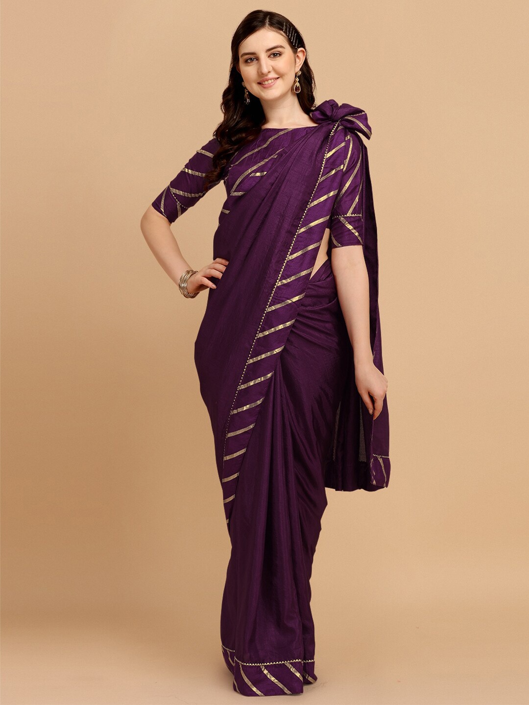 

Fab Dadu Gotta Patti Leheriya Saree With Blouse Piece, Purple
