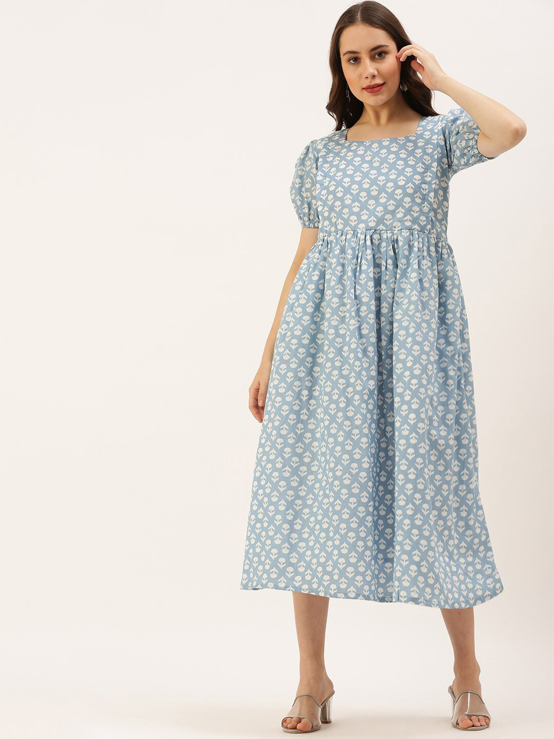 

Putchi Women Floral Cotton Maternity Midi Dress, Blue