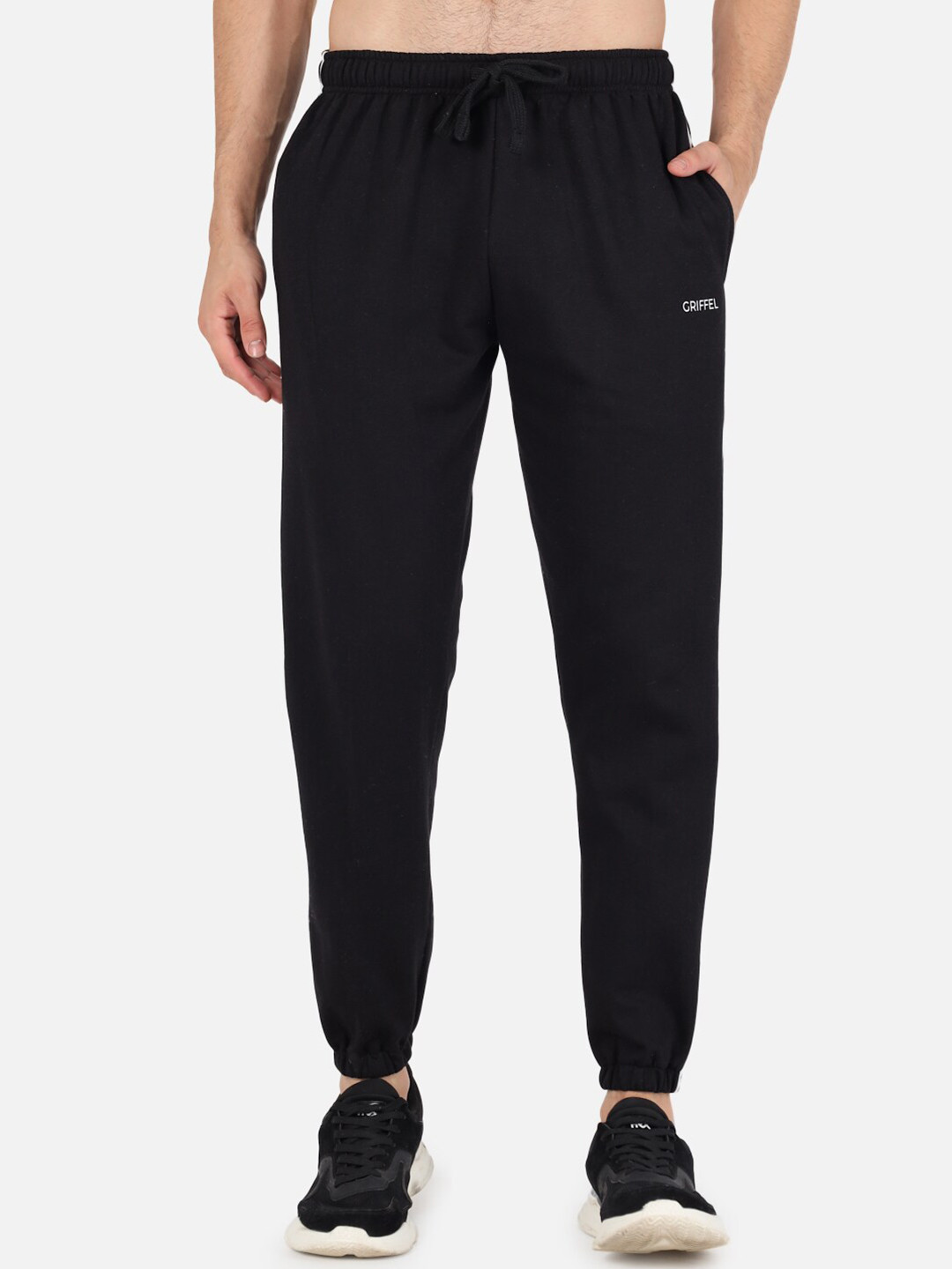 

GRIFFEL Men Regular Fit Solid Cotton Joggers, Black
