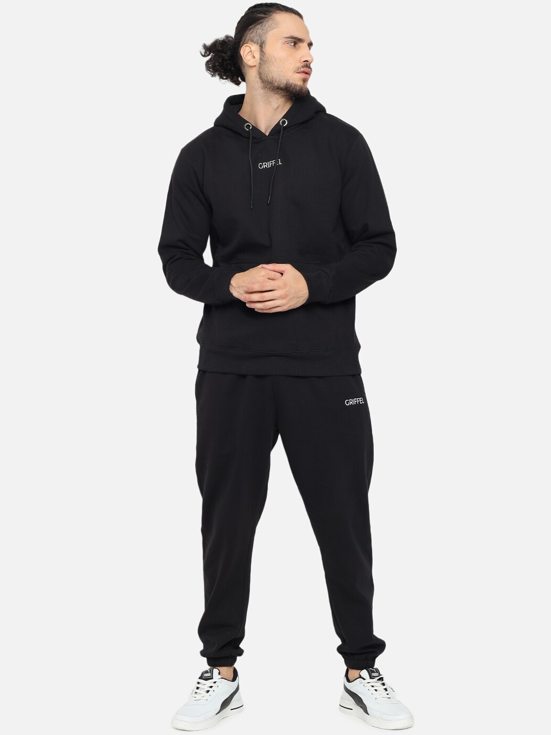 

GRIFFEL Men Solid Hooded Tracksuit, Black