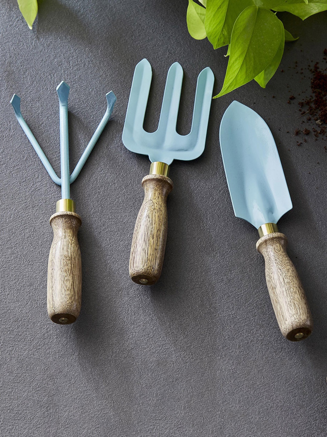 

Home Centre 3 Piece Soil Mates Mango Wood and Metal Gardener Tool Set, Blue