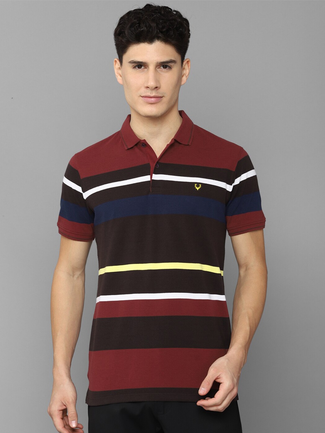 

Allen Solly Men Striped Polo Collar Cotton T-shirt, Maroon