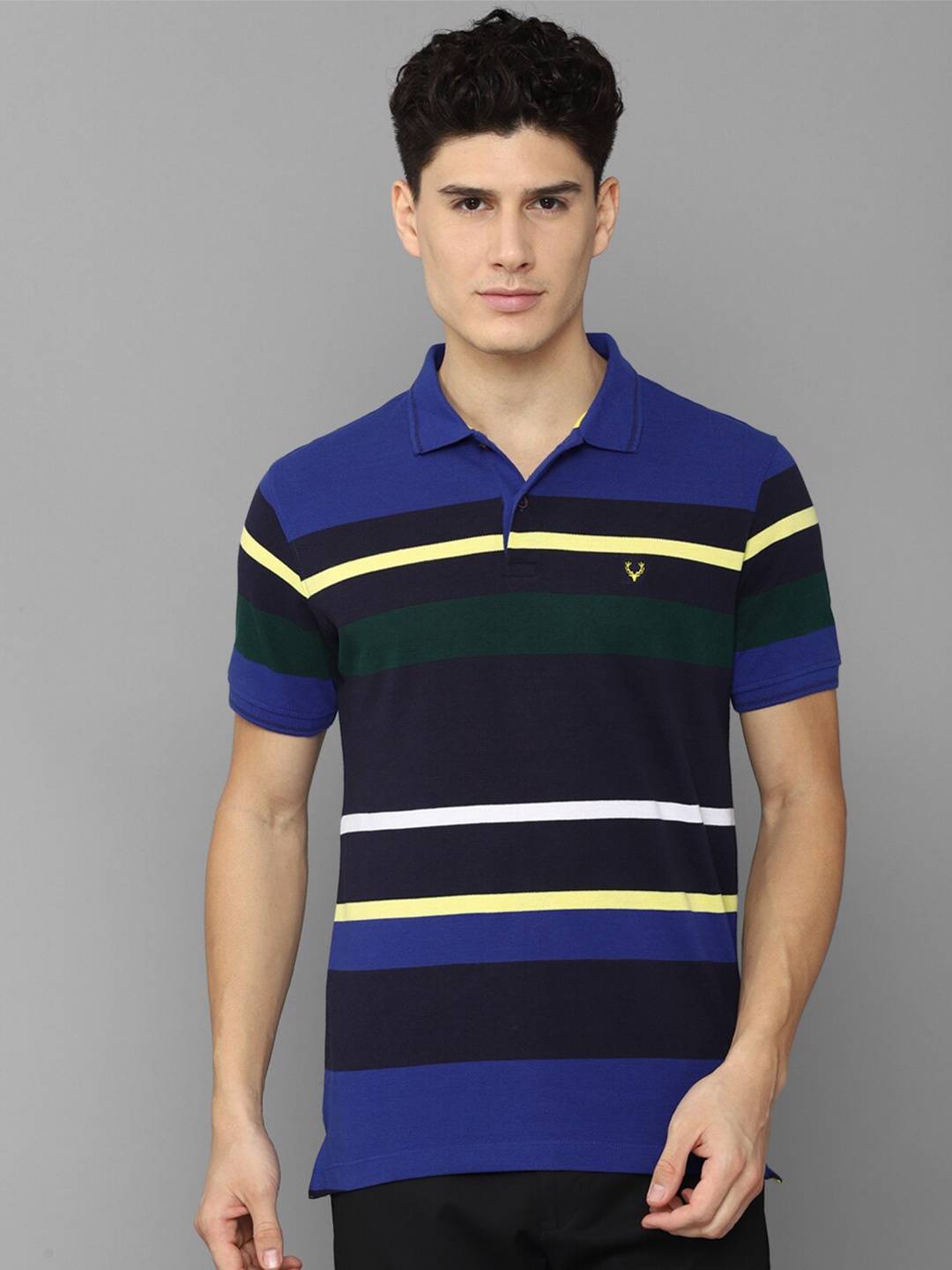 

Allen Solly Men Blue Striped Polo Collar T-shirt