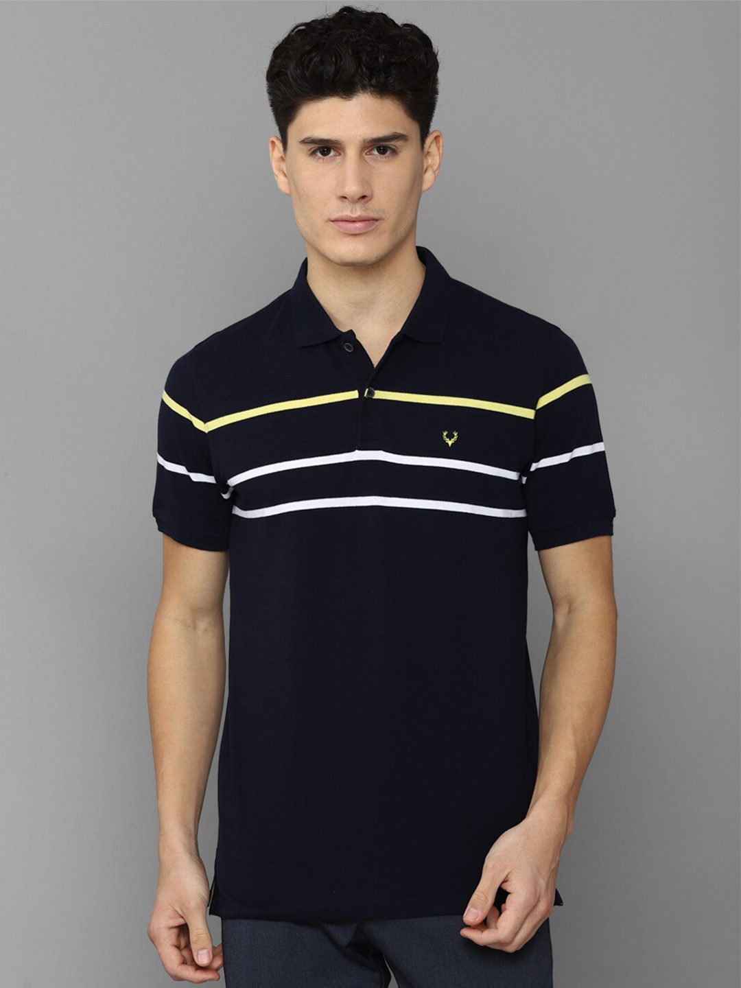 

Allen Solly Men Striped Polo Collar T-shirt, Navy blue