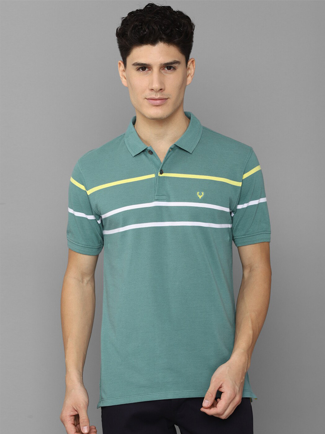 

Allen Solly Men Striped Polo Collar T-shirt, Green