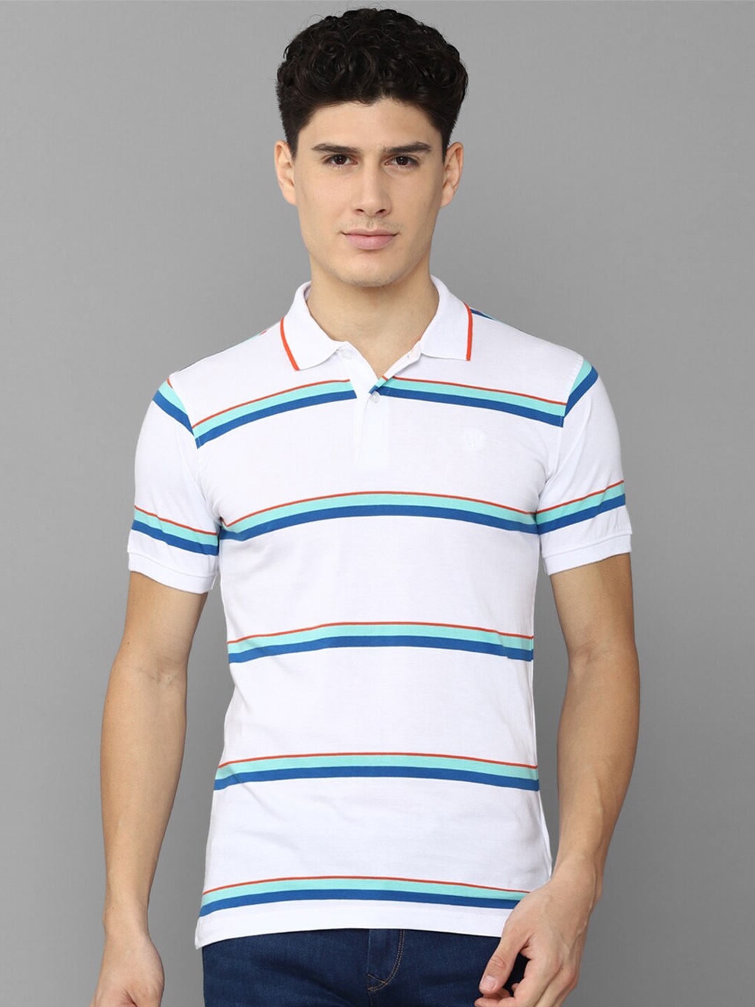

Allen Solly Men Striped Polo Collar T-shirt, White