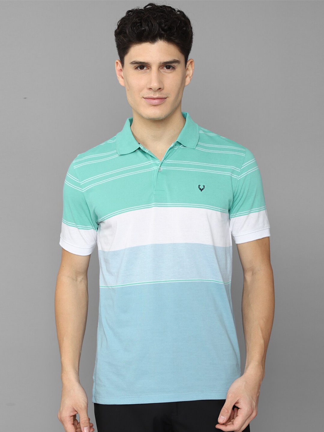 

Allen Solly Men Striped Polo Collar T-shirt, Blue