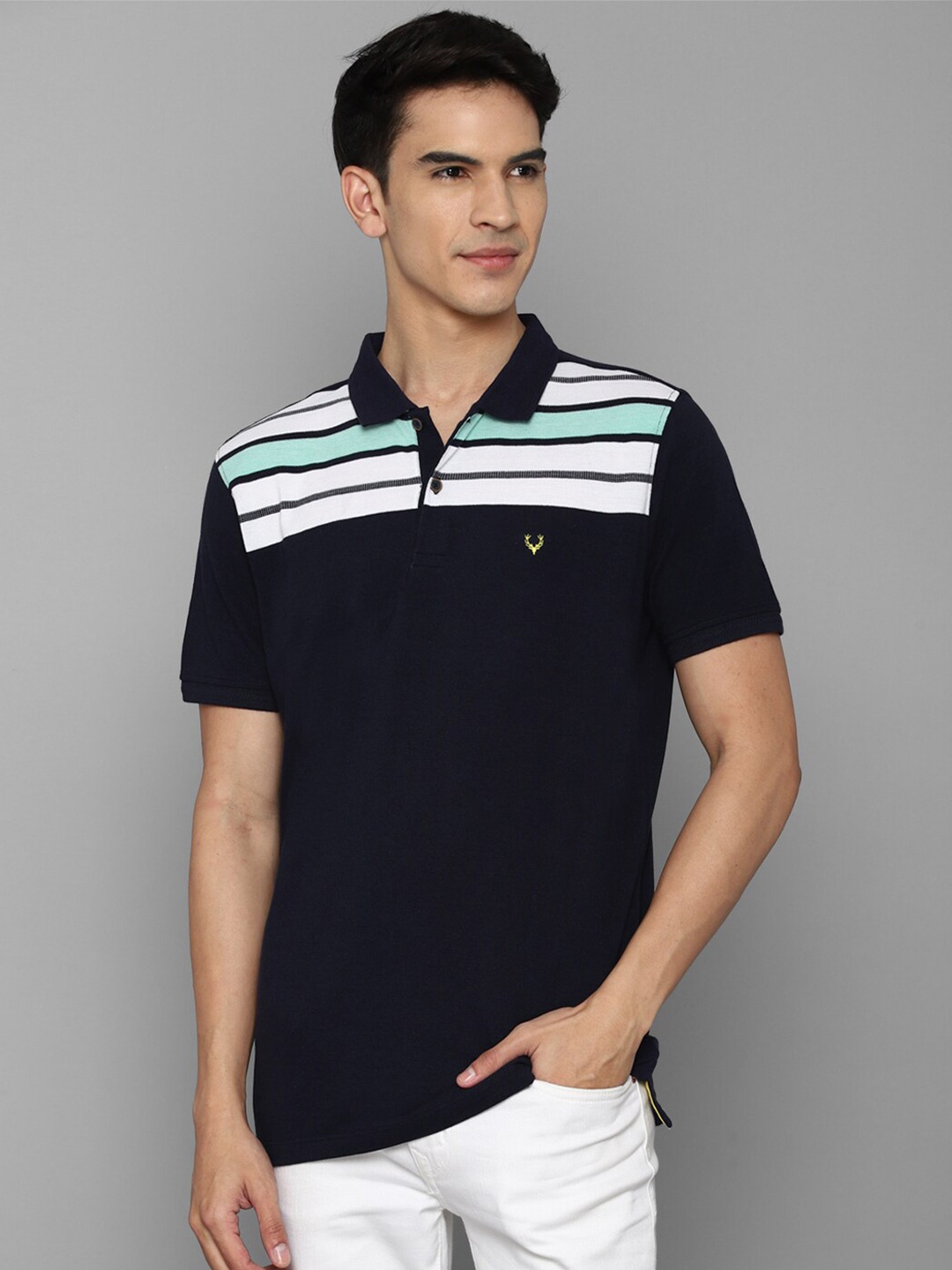 

Allen Solly Men Striped Polo Collar T-shirt, Black