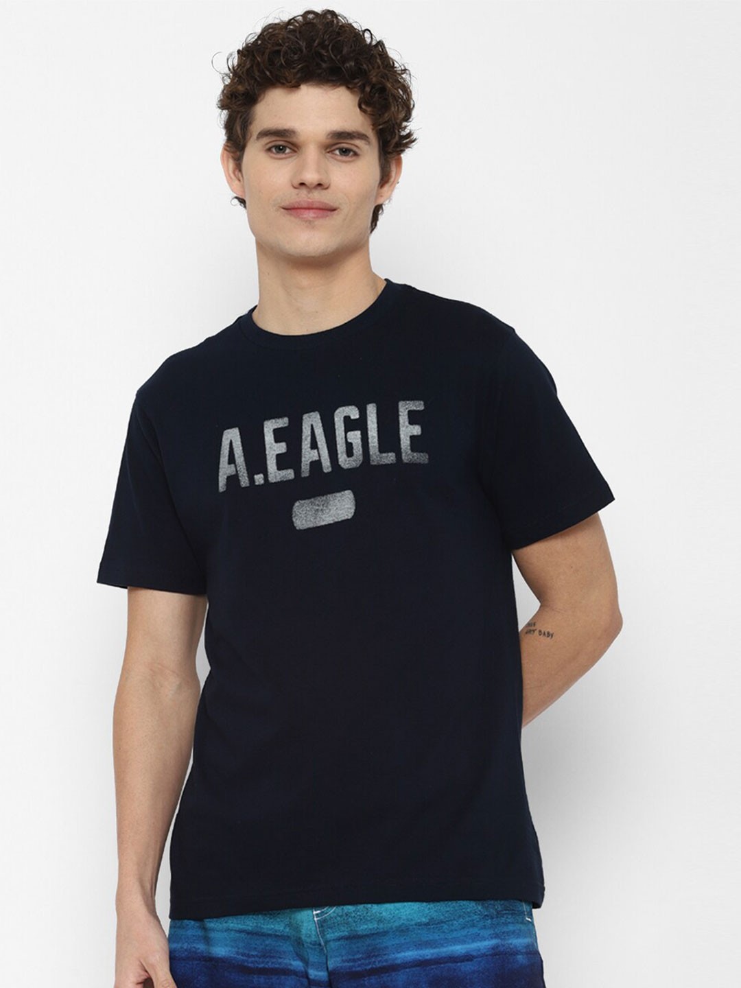 

AMERICAN EAGLE OUTFITTERS Men Typography Printed Pure Cotton T-shirt, Blue