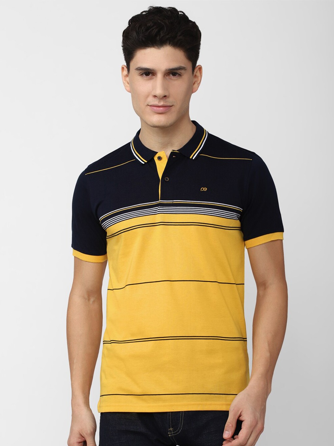 

Peter England Men Striped Polo Collar Causal T-shirt, Yellow