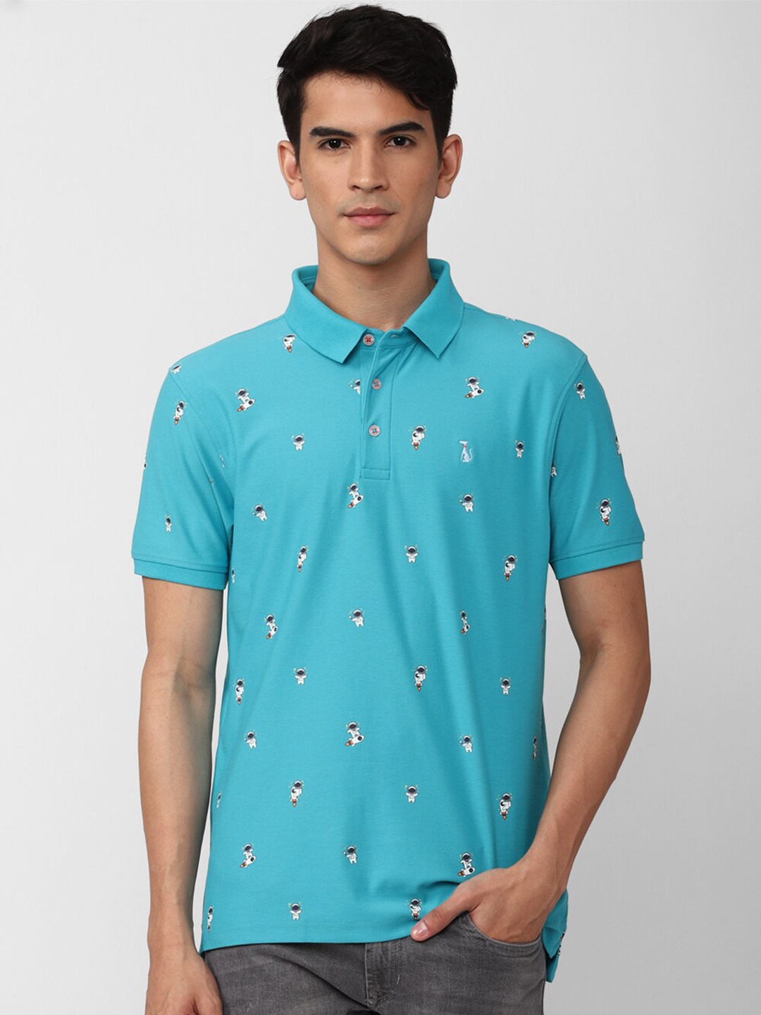 

SIMON CARTER LONDON Men Printed Polo Collar Slim Fit T-shirt, Blue