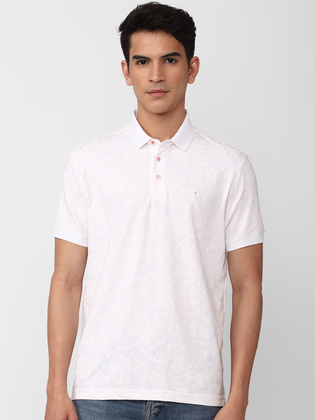 

SIMON CARTER LONDON Men Floral Printed Polo Collar Slim Fit T-shirt, White