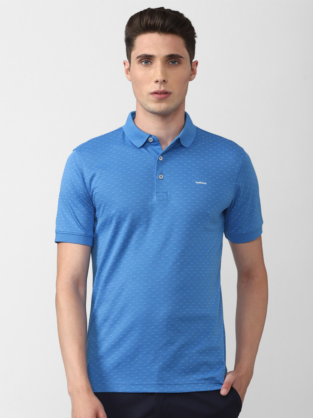 

Van Heusen Men Printed Polo Collar T-shirt, Blue
