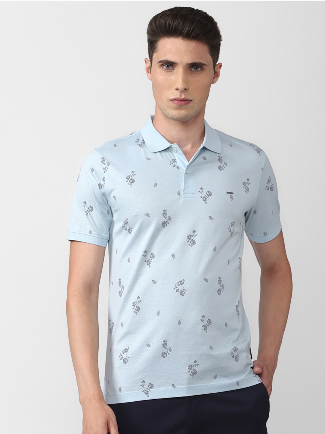 

Van Heusen Men Floral Printed Polo Collar Cotton T-shirt, Blue