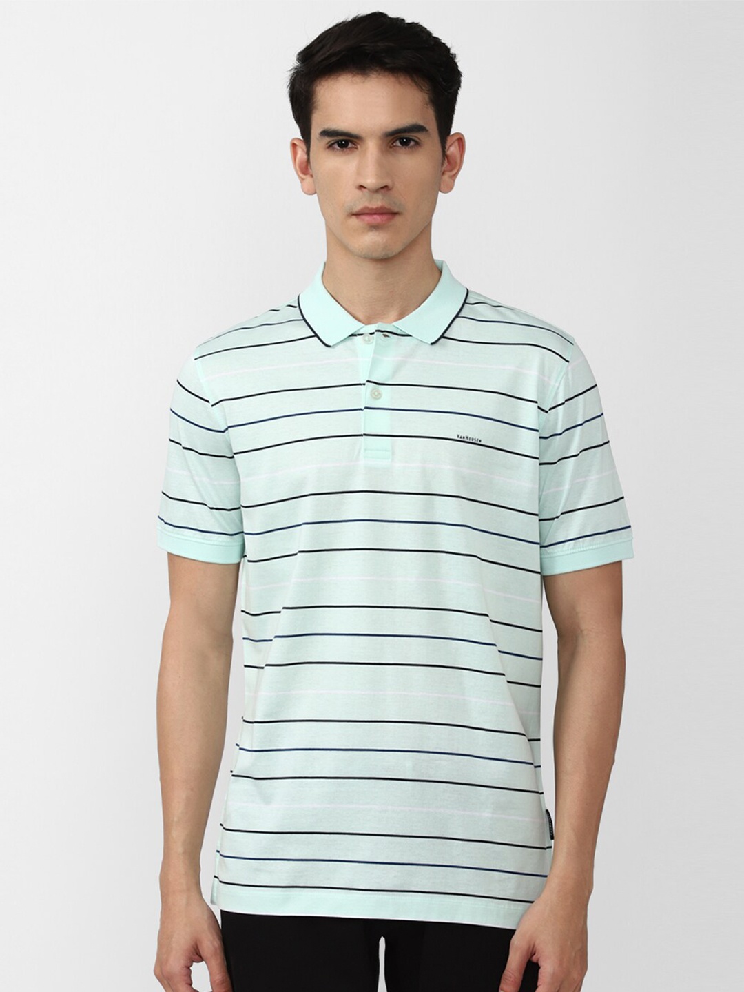 

Van Heusen Men Striped Polo Collar T-shirt, Blue