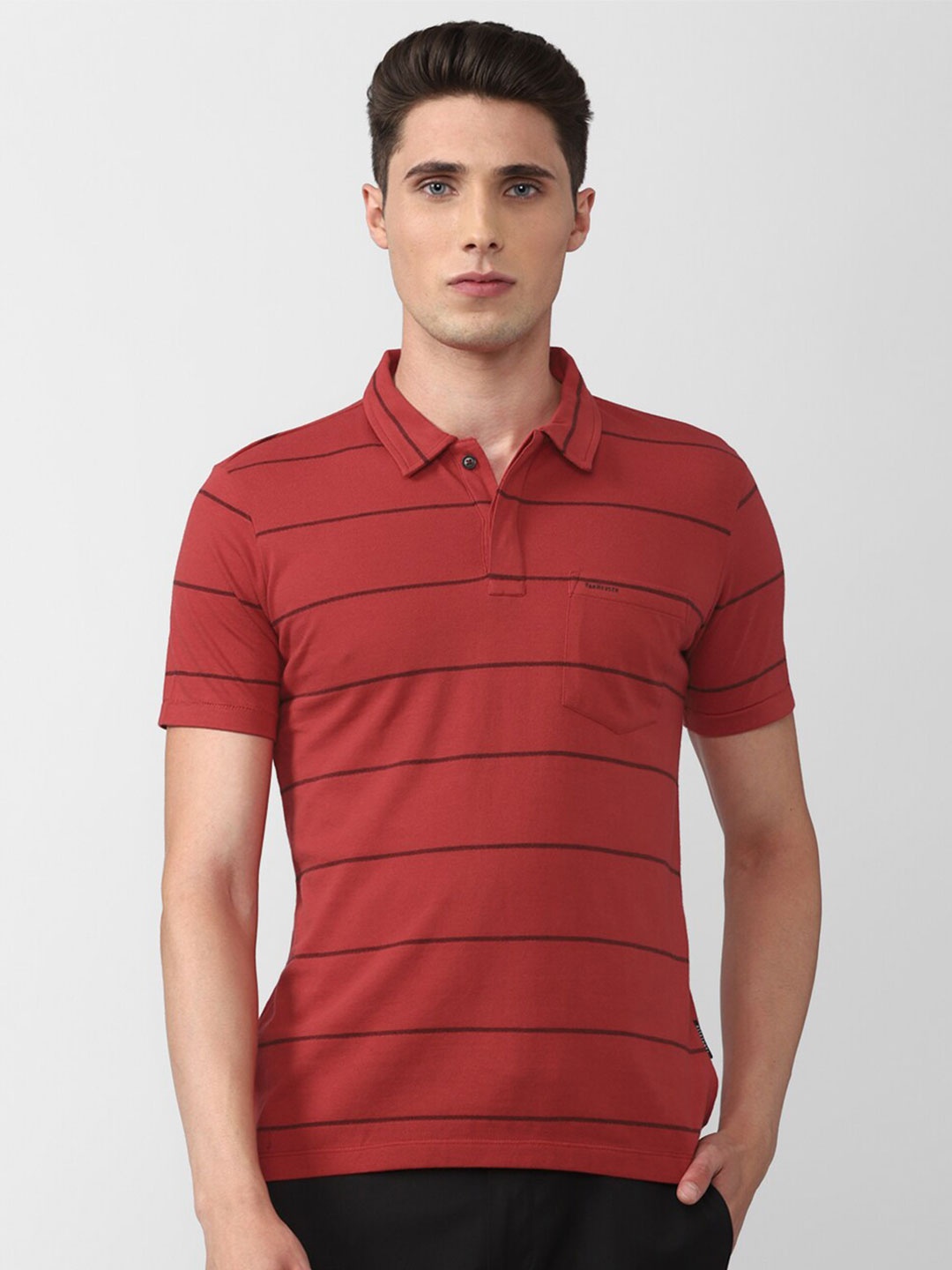 

Van Heusen Men Striped Polo Collar T-shirt, Red