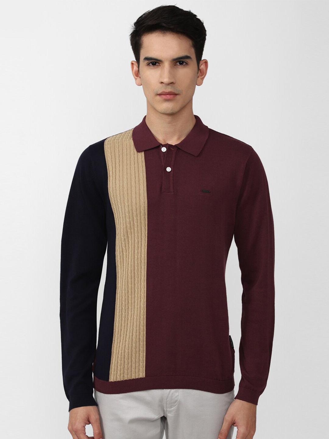 

Van Heusen Sport Men Colourblocked Polo Collar Cotton T-shirt, Maroon