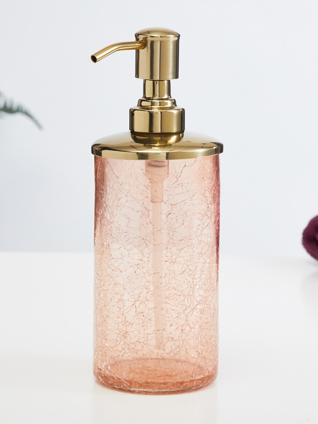 

Home Centre Solid Crackled Glass Soap Dispenser, Pink