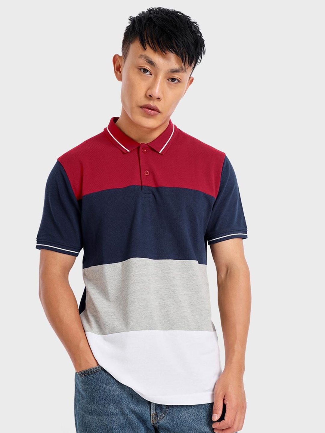 

Bewakoof Men Colourblocked Polo Collar T-shirt, Red