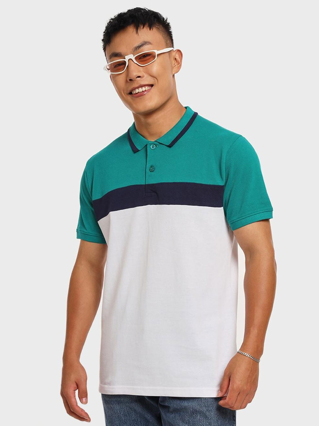 

Bewakoof Men Colourblocked Polo Collar T-shirt, Green