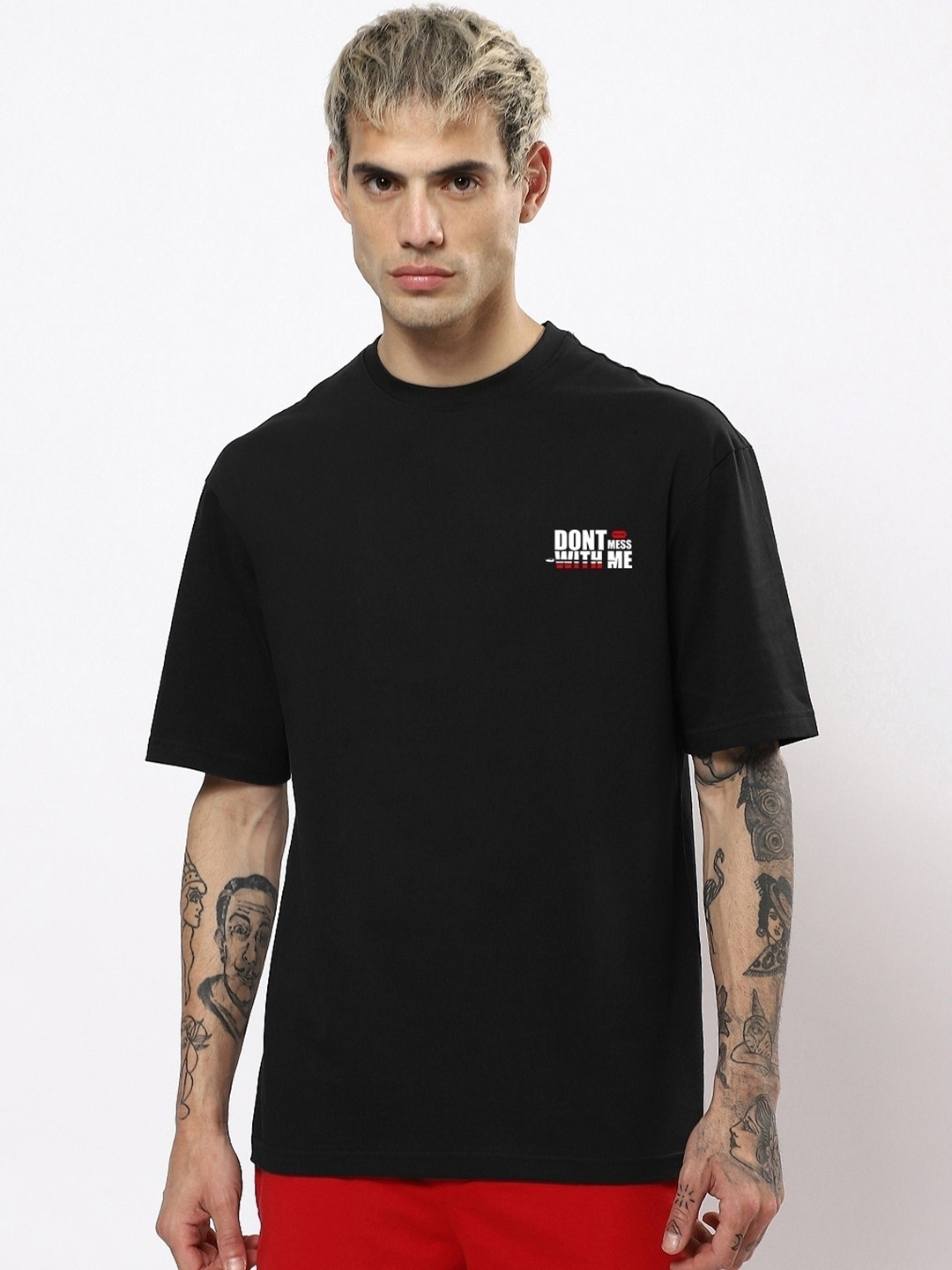 

Bewakoof Men Bad Man Back Graphic Printed Oversized T-shirt, Black