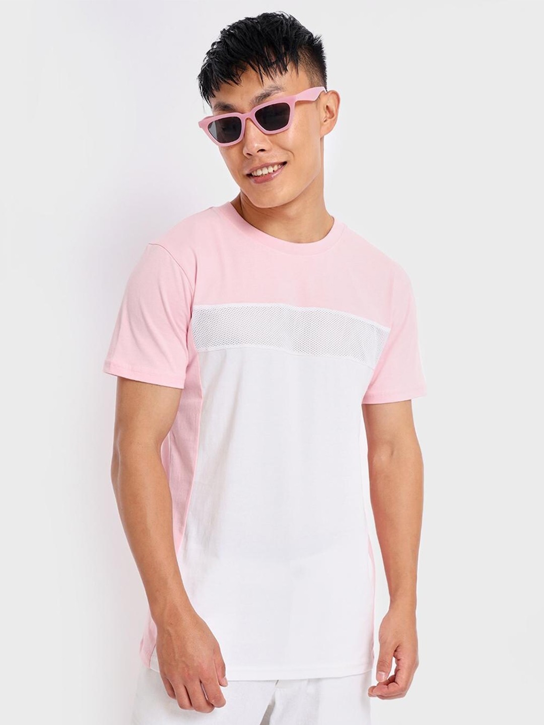 

Bewakoof Men Cotton Colourblocked T-shirt, Pink