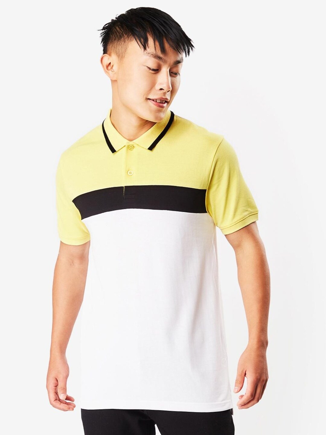 

Bewakoof Men Cotton Colourblocked Polo Collar T-shirt, Yellow