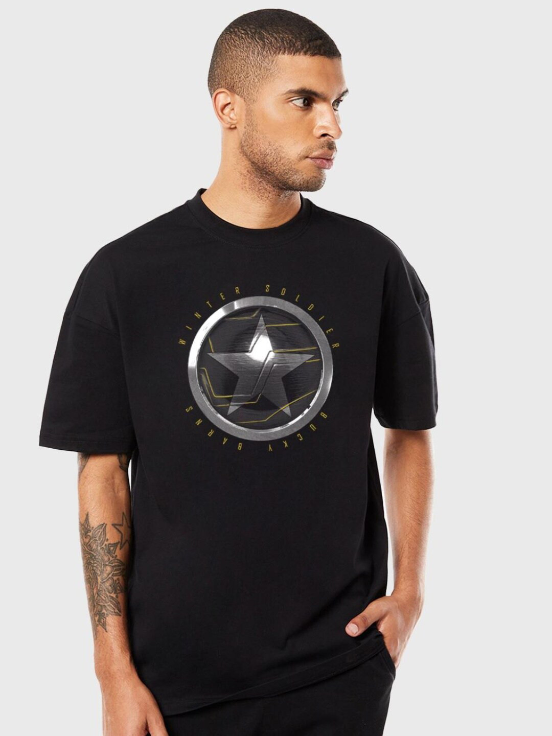 

Bewakoof Winter Soldier Sigil Graphic Printed T-shirt, Black