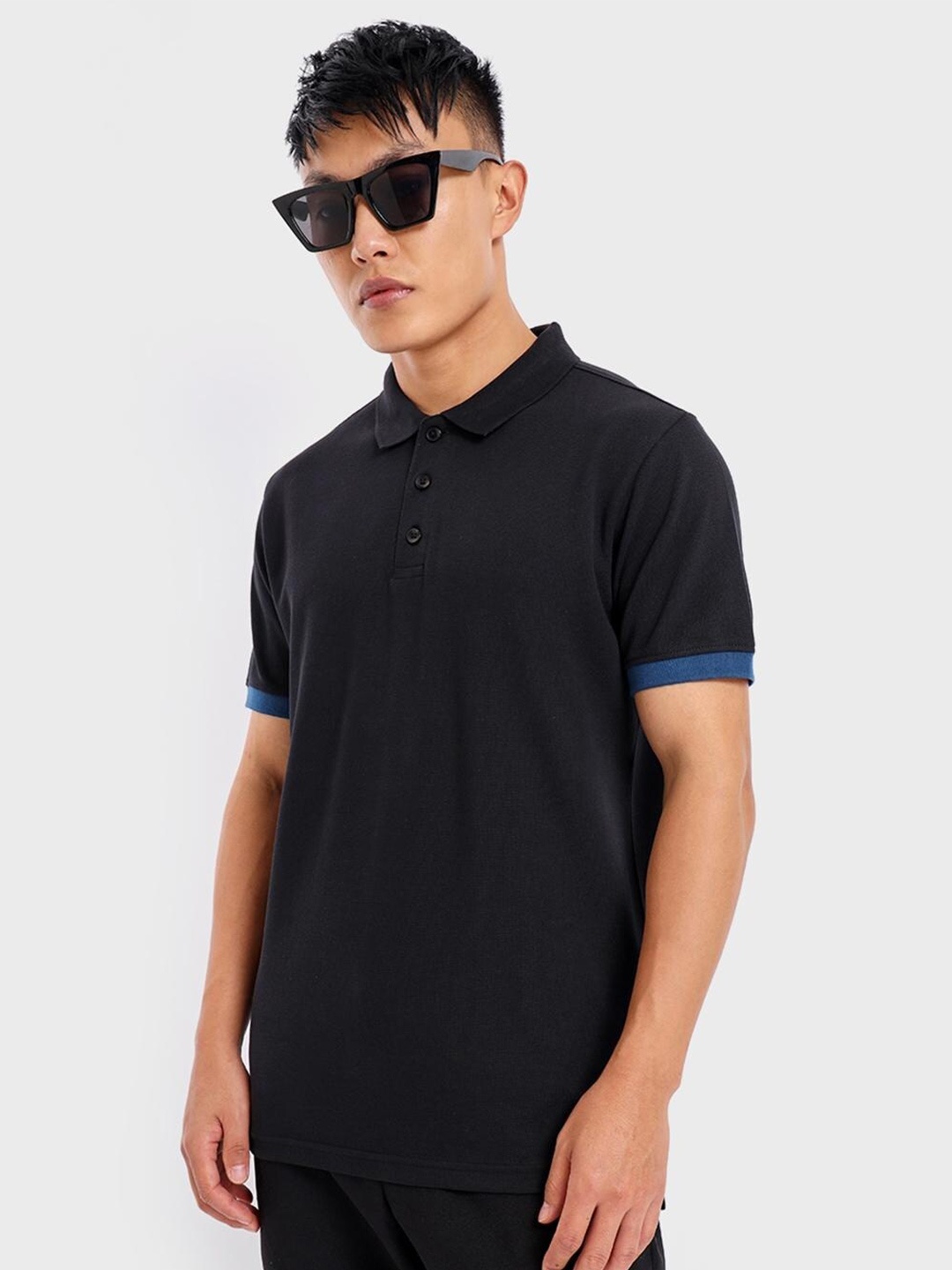

Bewakoof Plus Plus Size Men Polo Collar Cotton T-shirt, Black