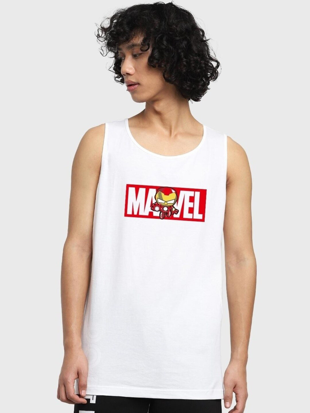 

Bewakoof Men Marvel Printed Cotton Innerwear Basic Vests, White