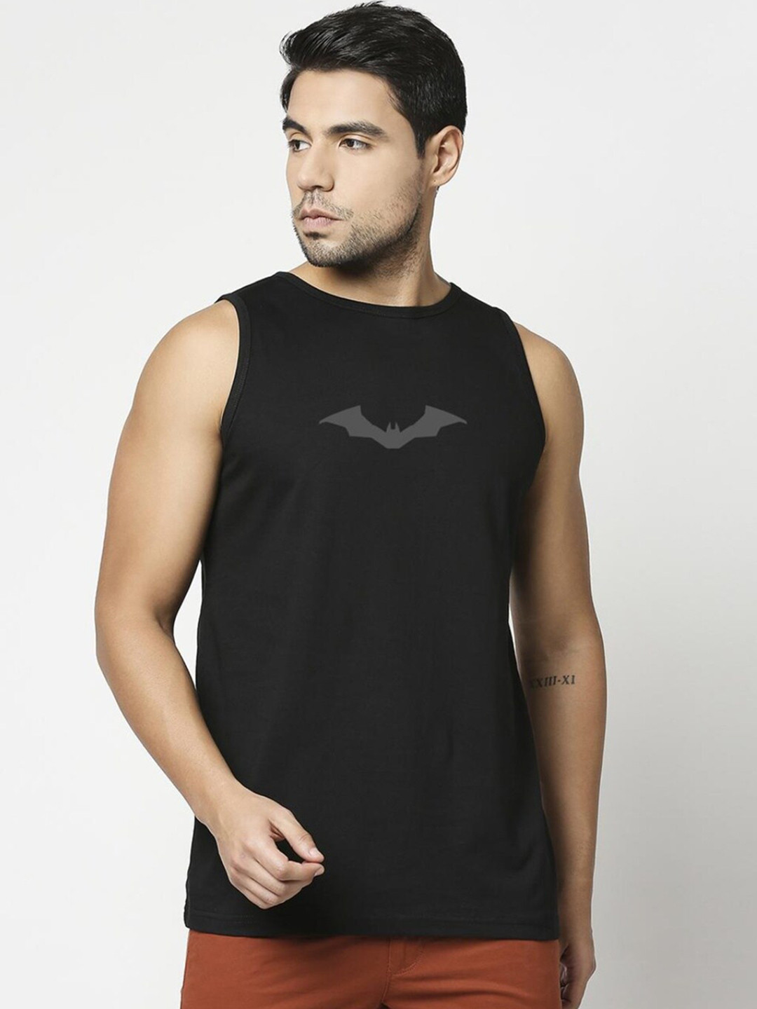 

Bewakoof Men Printed Cotton Basic Innerwear Vests, Black