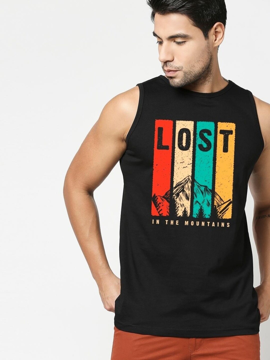 

Bewakoof Men Printed Cotton Innerwear Vests, Black