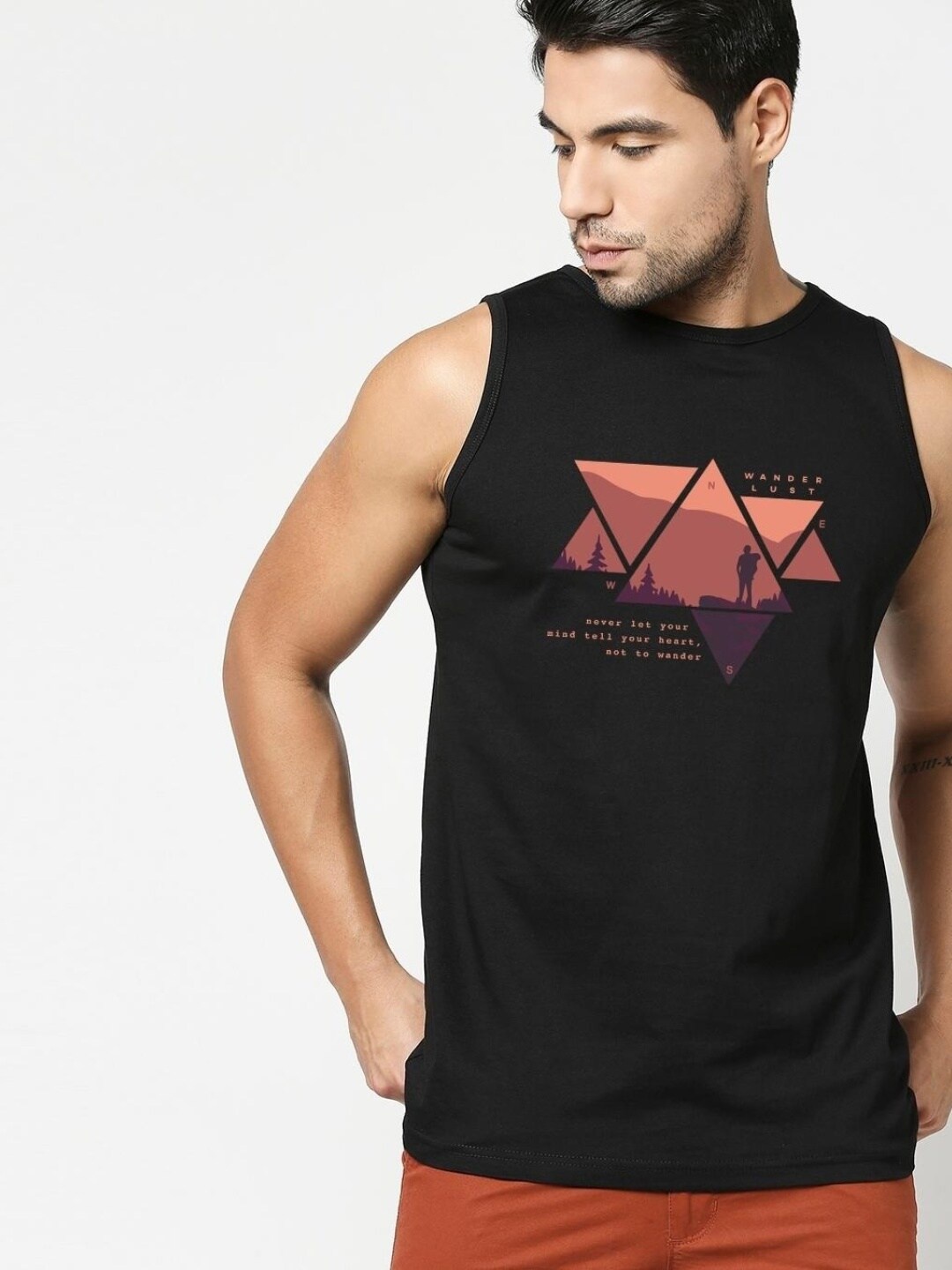 

Bewakoof Men Printed Cotton Innerwear Vests, Black