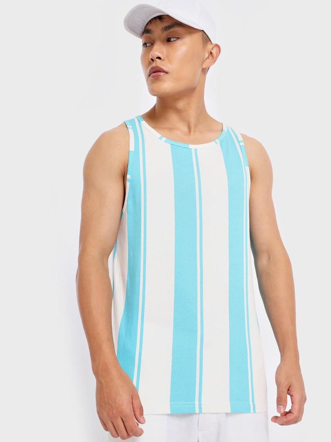 

Bewakoof Men Striped Cotton Innerwear Basic Vests, White