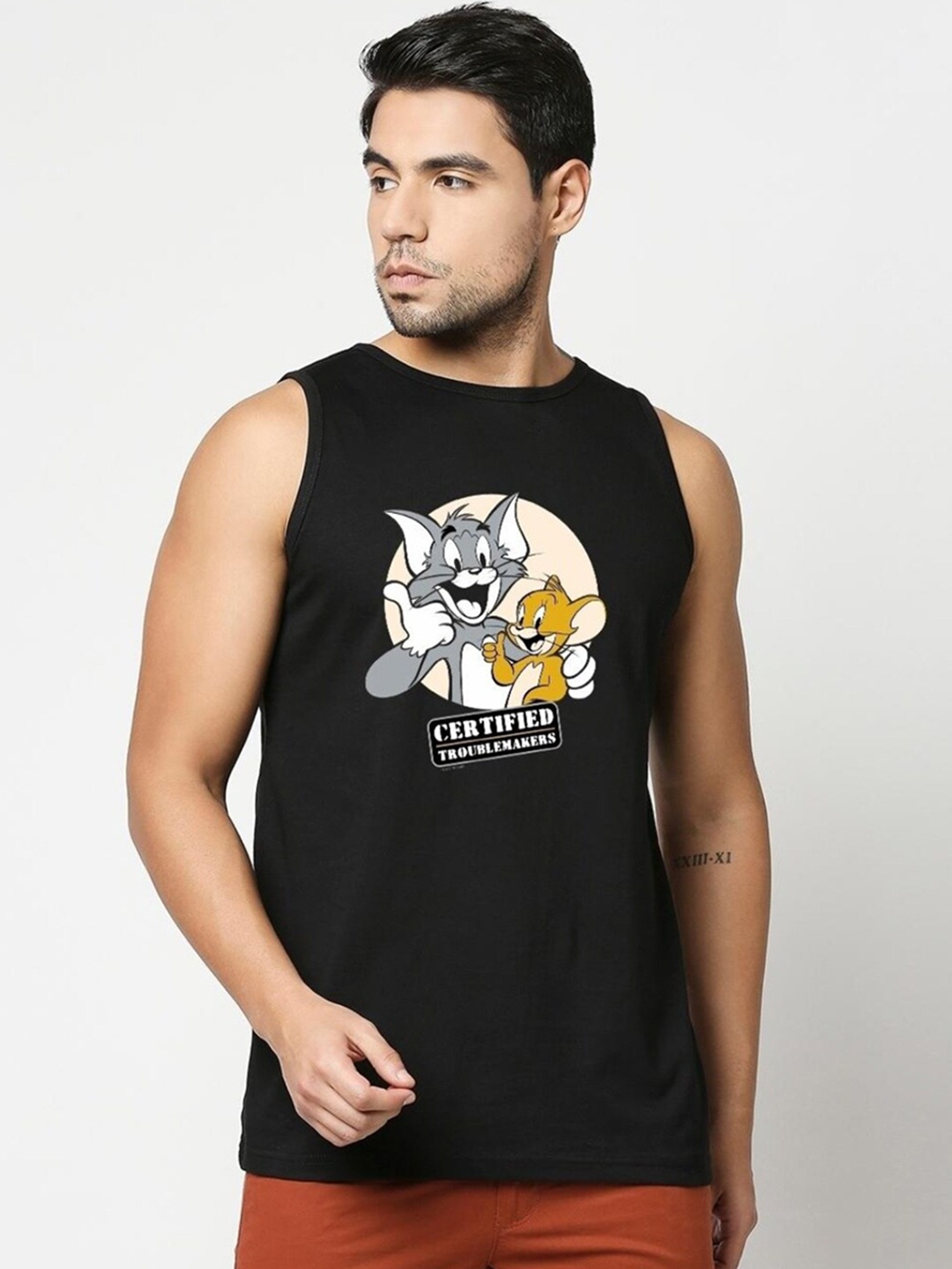

Bewakoof Men Printed Innerwear Vest, Black