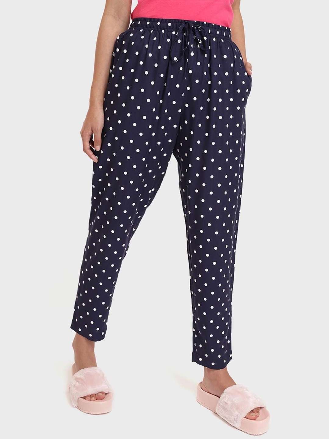 

Bewakoof Women Polka Dots Printed Lounge Pants, Blue
