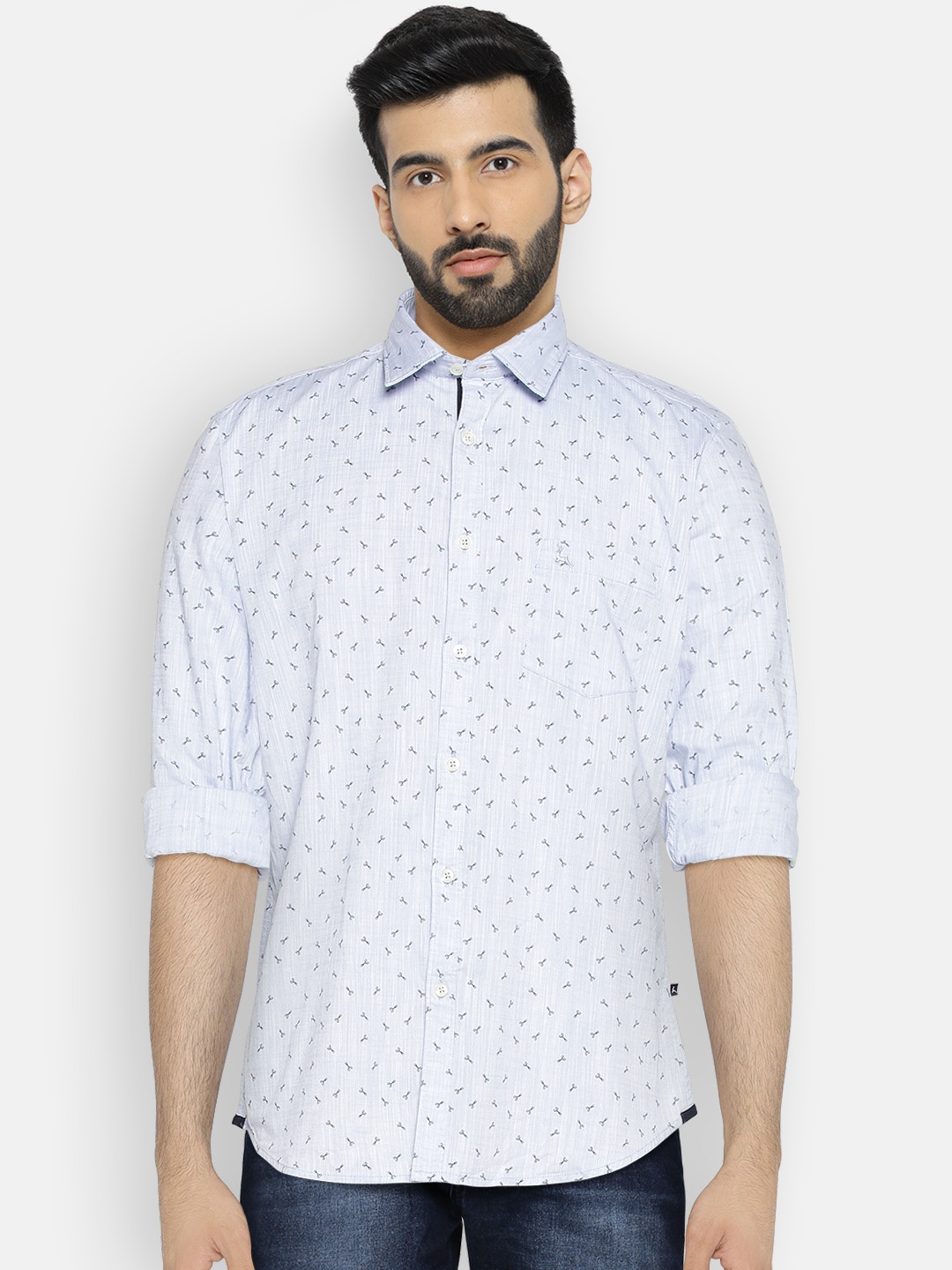 

Parx Men Blue Smart Slim Fit Printed Casual Shirt