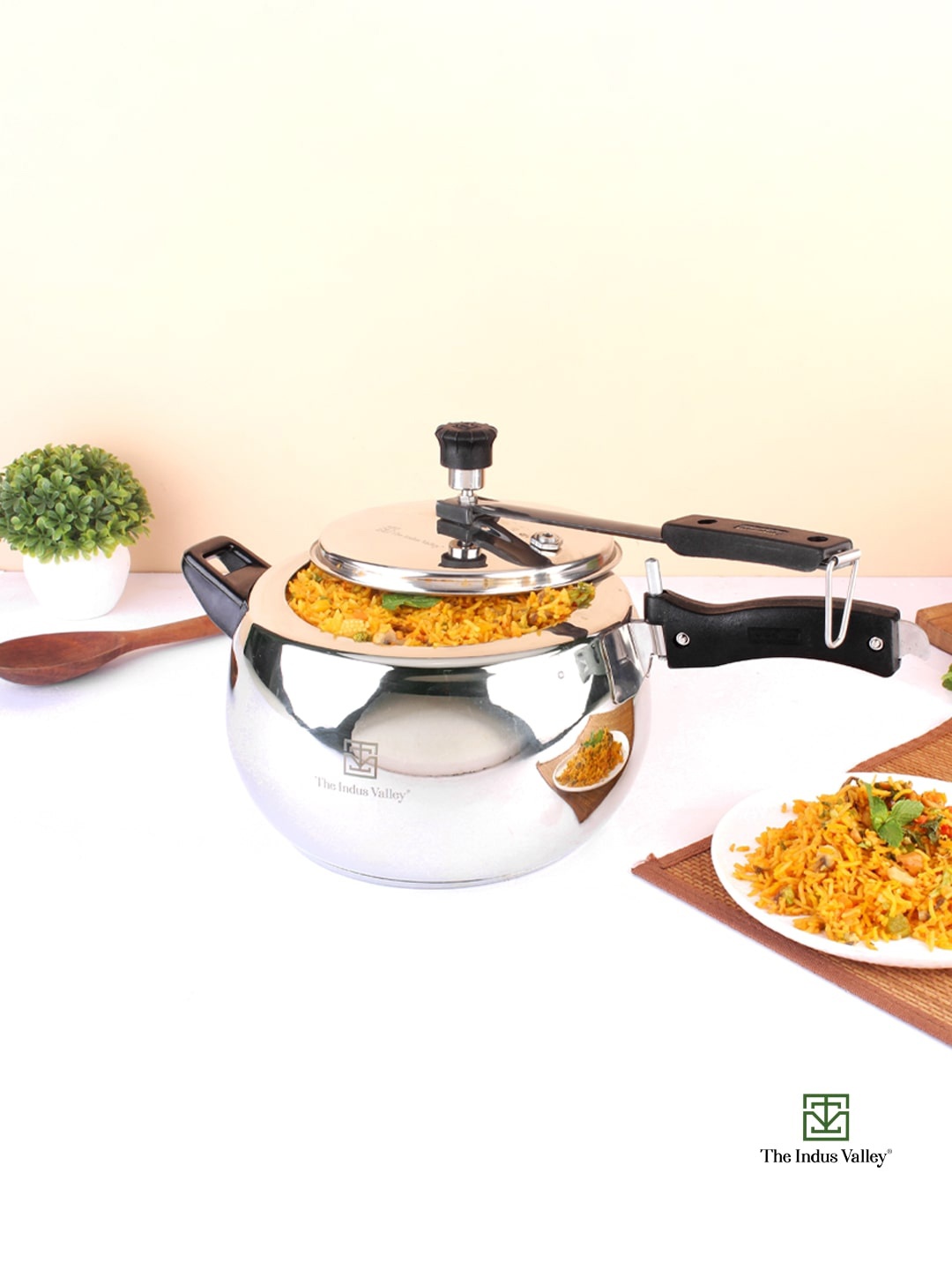 

The Indus Valley Induction Base Solid Stainless Steel Pressure Cooker