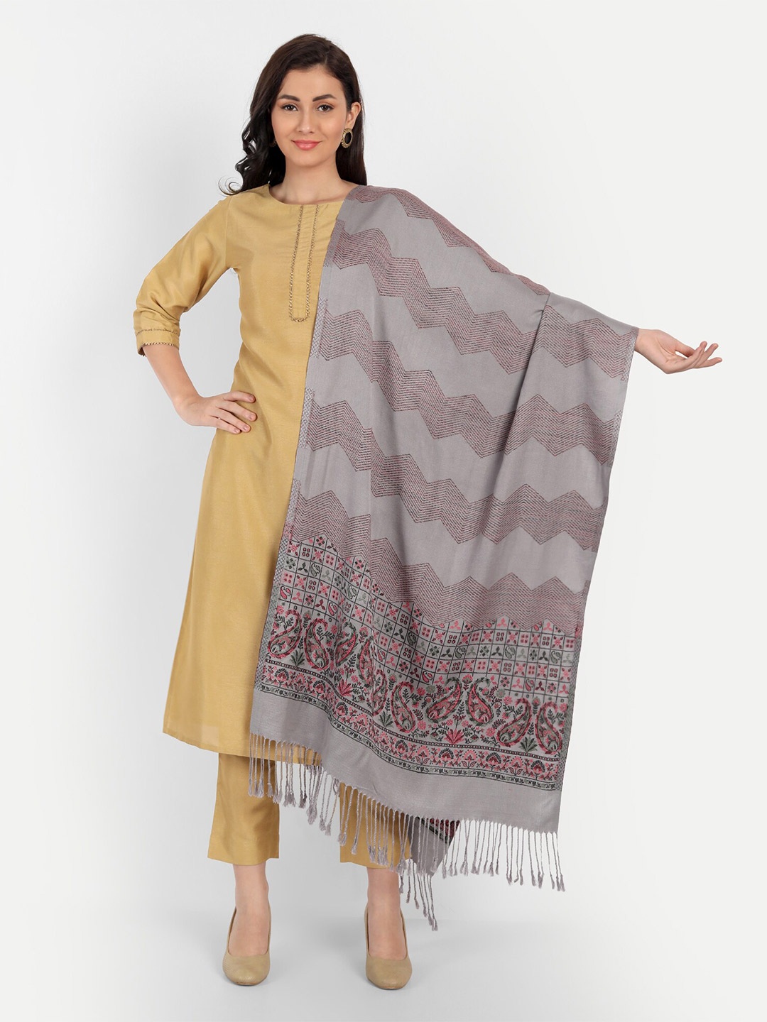 

HK colours of fashion Women Woven Design Stole, Grey