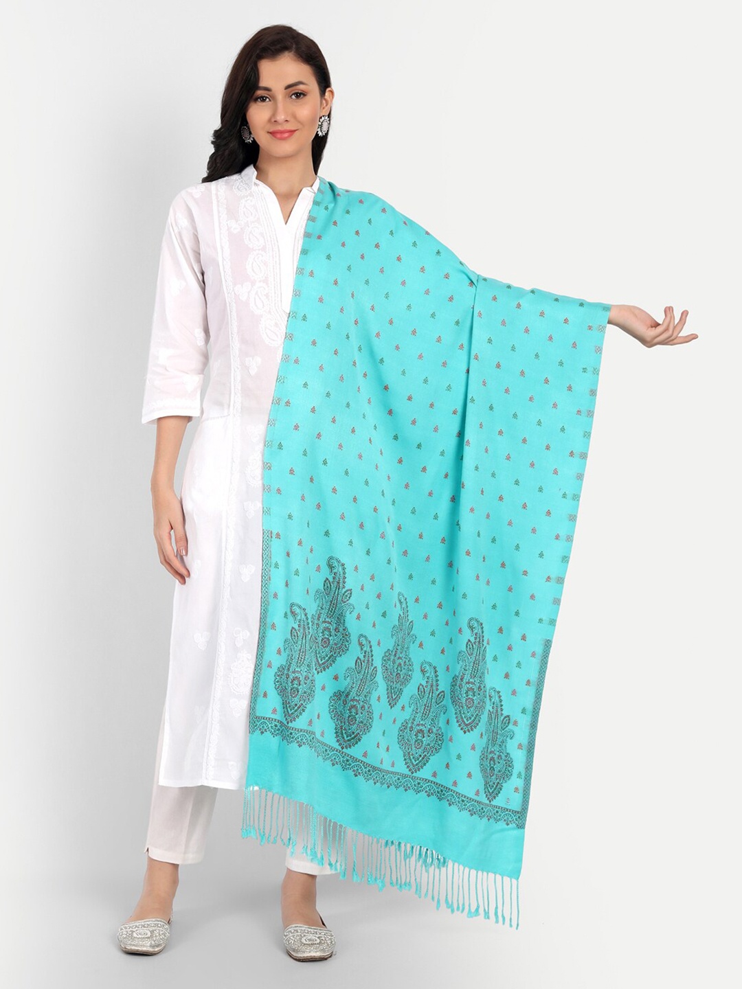 

HK colours of fashion Women Ethnic Motifs Woven Design Stole, Turquoise blue