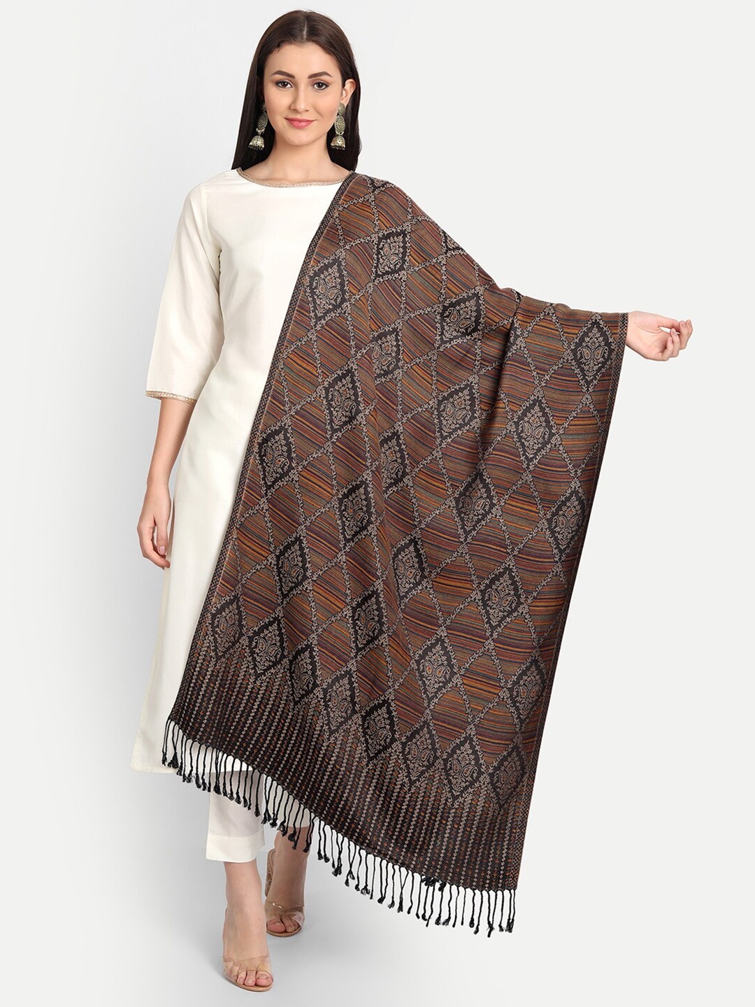 

HK colours of fashion Women Ethnic Motifs Woven Design Stole, Black