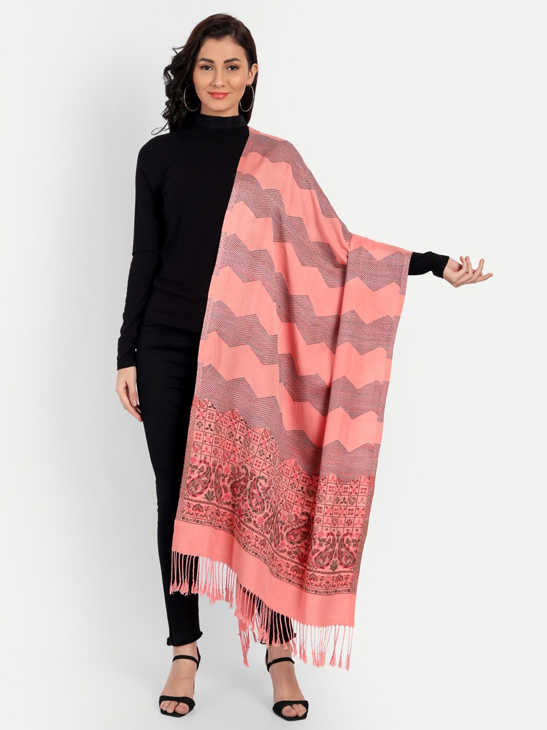 

HK colours of fashion Women Paisley Woven Design Stole, Peach