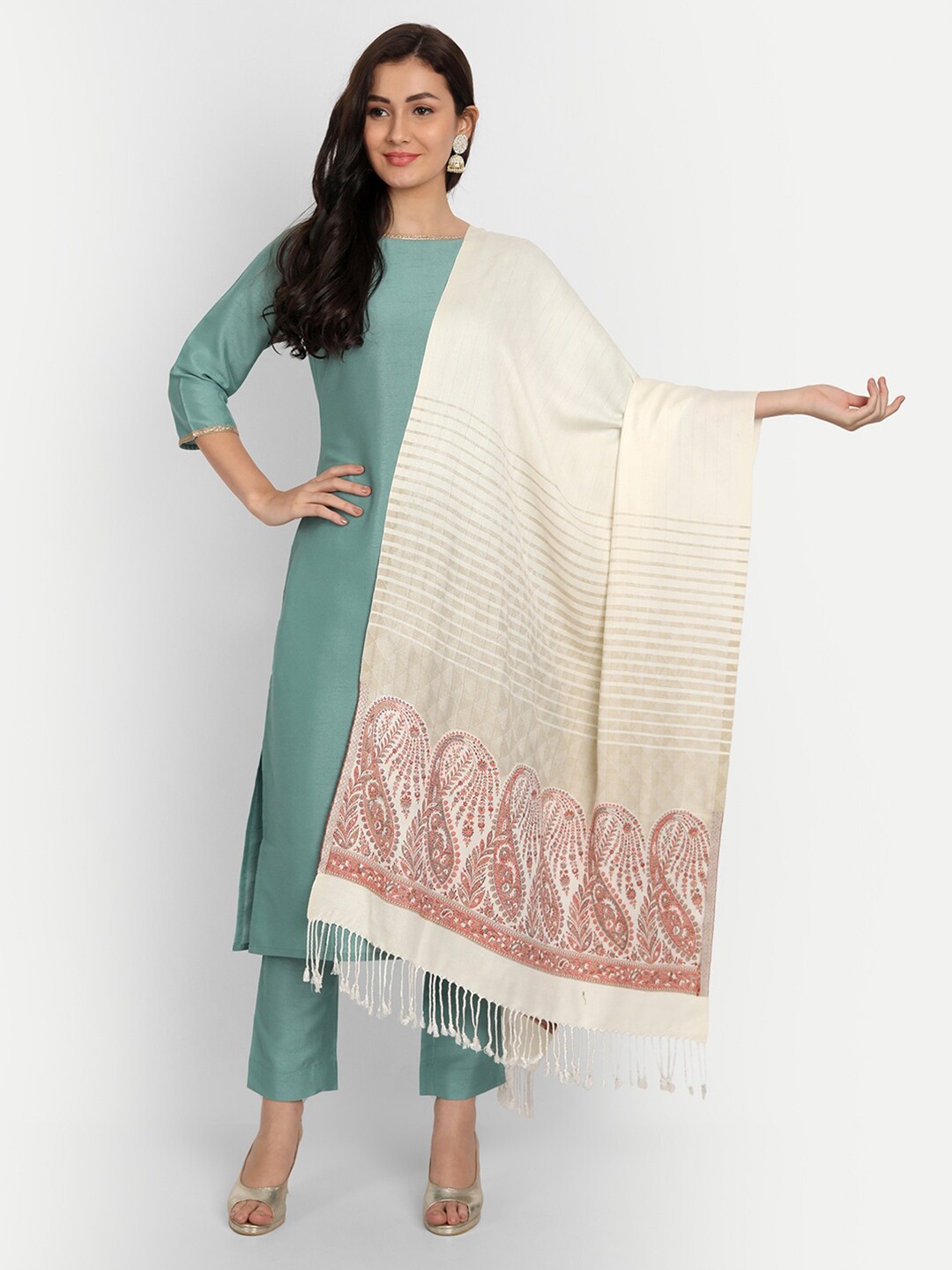 

HK colours of fashion Women Paisley Woven Design Stole, Off white