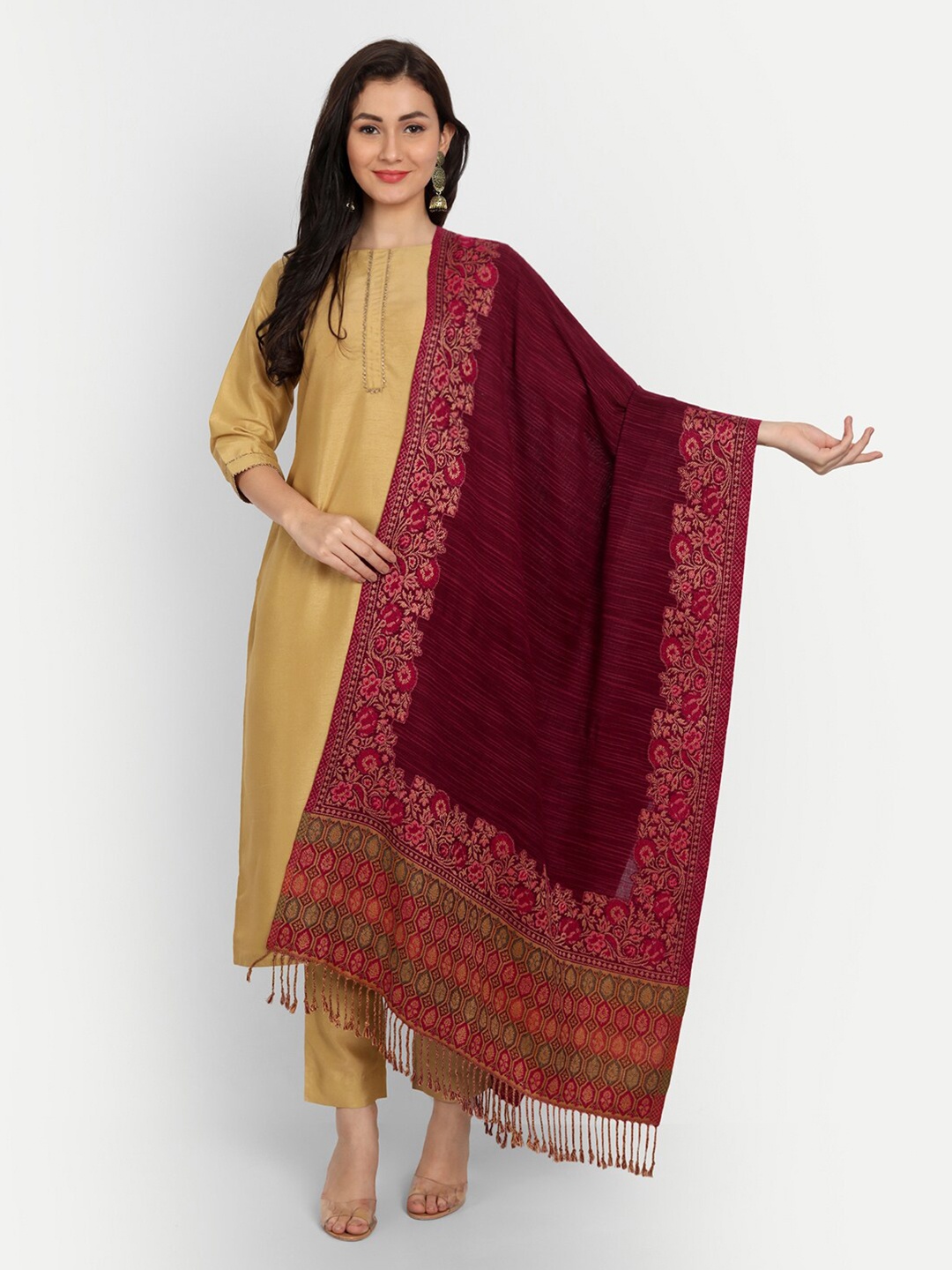 

HK colours of fashion Women Maroon & Pink Woven Design Stole
